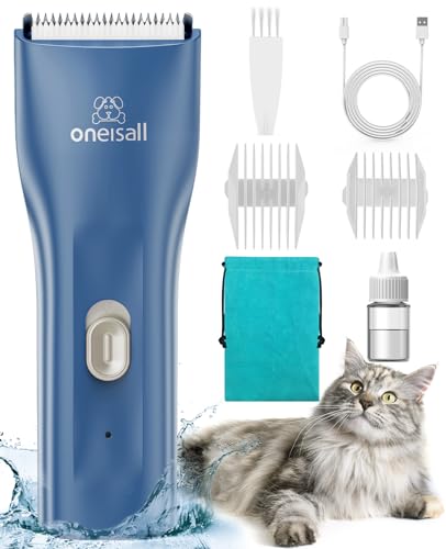 oneisall Pet Clipper for Cat Matted Hair, Pet Shaver for Cats Quiet Pet Clippers Waterproof Cordless Cat Clippers for Matted Long Hair with Storage Bag (Blue) - color: Blue, size: Standard