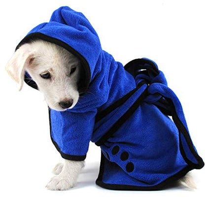 Dog Bathrobe Pet Bath Towels Dog Drying Towel,Microfiber Super Shammy Soft Absorbent Luxuriously with Hood,Belt,Machine Washable for Large,Medium,Small Dogs,Blue,S