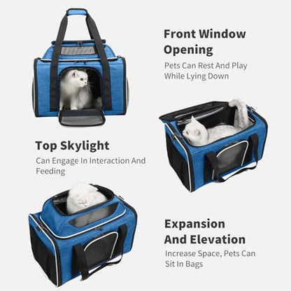 PETCUTE Large Dog Cat Carrier with Wheels,Foldable Rolling Pet Carrier for Cat Dog Under 18 lbs,Breathable Cat Carrier Travel Bag with Telescopic Handle and Mesh Pocket for Outdoor Walking Travel