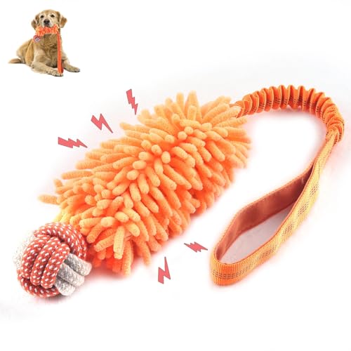 Dog Puppy Toys Dog Squeak Toys Plush Dog Toy with Dog Ropes Knots for Fun and Teeth Cleaning,Tug of War Toys, Puppy Chew Toys, Dog Rope Toys for Training Small, Large Dogs (Orange, Dog Bite Ball Toy) - color: Orange, size: Dog Bite Ball Toy