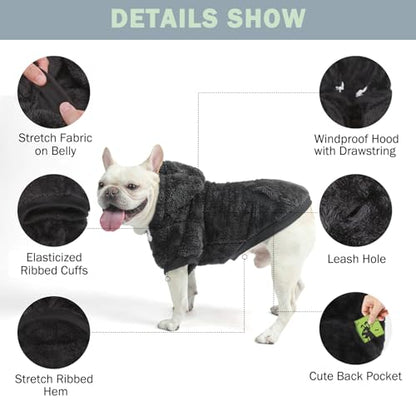SCENEREAL Fleece Dog Sweaters Hoodie for Small Medium Large Dogs Girls Boys, Plush Fuzzy Dog Clothes Hoodies with Leash Hole, Winter/Fall Puppy Cold Weather Coat, Sherpa Hooded Sweatshirt, Black S - color: Black, size: Small