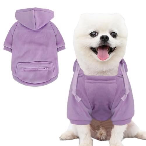 Jecikelon Dog Hoodies for Small Dogs with Zipper Pocket, Soft Fleece Puppy Clothes with Rope Hat, Warm Winter Outfits Cold Weather Coats, Cute Sweatshirt Chihuahua Costume (Purple, XX-Small) - color: Purple, size: XX-Small