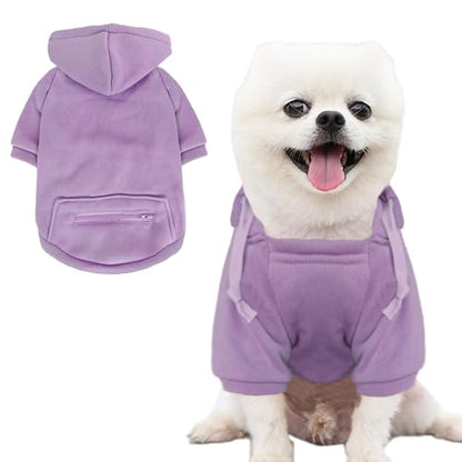 Jecikelon Dog Hoodies for Small Dogs with Zipper Pocket, Soft Fleece Puppy Clothes with Rope Hat, Warm Winter Outfits Cold Weather Coats, Cute Sweatshirt Chihuahua Costume (Purple, XX-Small) - color: Purple, size: XX-Small