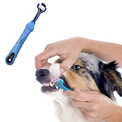 Orgrimmar 2 Pcs 3-Sided Pet Toothbrush Dog Cat Mouth Dental Teeth Care | Pet Brush for Bad Breath Tartar Cleaning - color: Blue&orange