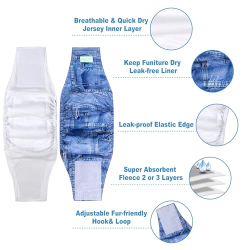 Wegreeco Jeans Washable Male Dog Diapers (Pack of 3) - Washable Male Dog Belly Wrap (X-Small) - color: Blue Jeans, size: X-Small (Pack of 3)