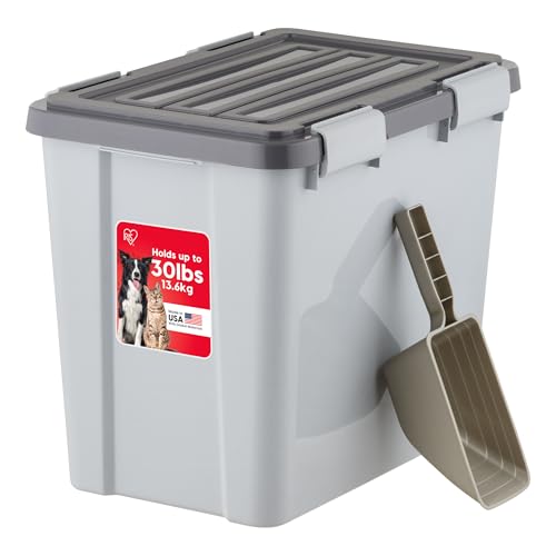 IRIS USA Stackable Dog Food Storage Container with 2 Cup Scoop, 4 Secure Latches, Fits up to 30 lbs, Pet Dry Food Bin, Gasket Seal Lid, BPA Free, Stackable, Easy Measure, Gray/Dark Gray - color: Gray/Dark Gray