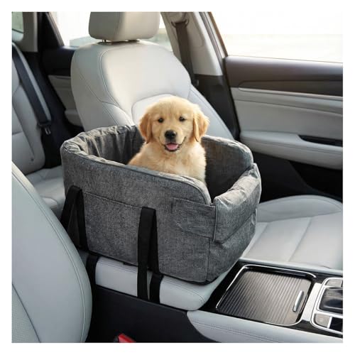 Small Dog Car Center Console Seat, Soft Portable Pet Booster Seat with Safety Tethers, Leash & Storage Pocket, Anti-Collapse Car Armrest Puppy Travel Bed for Cars, SUVs, Trucks (Darkgray) - color: DarkGray