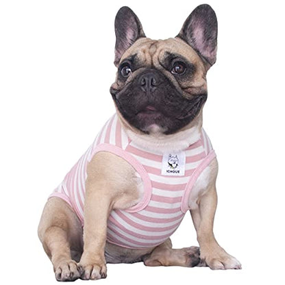 iChoue Pug 100% Breathable Cotton Striped T Shirts Halloween Vest Clothes for Medium Dogs Tank Tops Puppy French Bulldog Frenchie English Boston Terrier Pitbull Pink White Stripes - Small - color: Classic Stripe White Pink, size: Small ( 5 - 15 lbs )