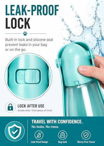 Dog Water Bottle Portable Travel Water Bottle for Dogs with Food Container | Leak Proof Bowl Dispenser Puppy Essentials Dog Accessories Portable Dog Water Bottle Travel Dog Bowls Portable Dog Water Bowl