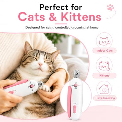 Wanheart Cat Nail Clipper, 4-Size Safety Guide, Catcher & File (Pink) | 4-size safety guide, nail catcher, curved steel blade, hidden file, lockable non-slip handle, pink - color: Pink
