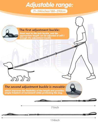 Hands Free Dog Leash with Seatbelt, 9.5 FT Adjustable Handheld/Crossbody/Waist Leash for Dog Walking, Reflective, 360° Tangle-Free, Shock Absorbing for Medium & Large Dogs. - color: Grey