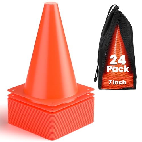 GHB Soccer Cones 7" 9" of 12 24 Pack Disc Soccer Sport Cones Training Field Marker Agility Cones for Basketball, Coaching, Practice Equipment Includes Drills Guide - color: 7" 24Pcs Orange