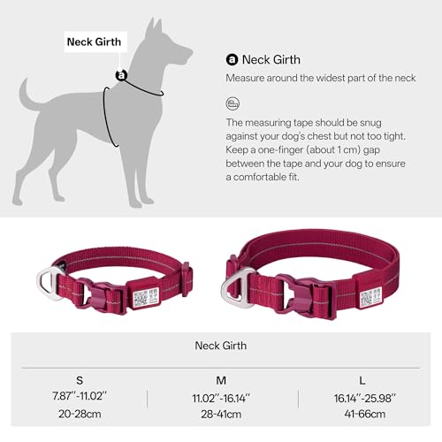 All-Weather Dog Collar Reflective Adjustable Soft Nylon QR Code Anti-Lost Collar Breathable with Quick-Release Buckle Patent Alloy Ring for Small Medium Large Dog (Light-Burgundy, S) - color: Light-Burgundy, size: S