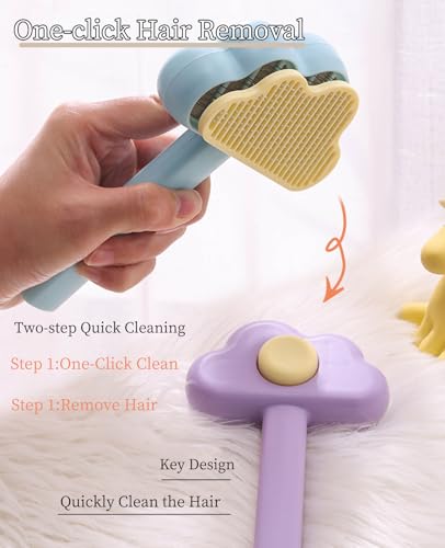 Adorable Cloud-Shaped Universal Pet Grooming Brush for Dogs and Cats - One-Click Hair Removal, Safe Rounded Pin Design - Ideal for Shedding Tool of Long and Short Haired Pets (Pink)