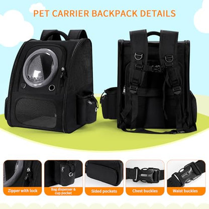 Dogs Backpack Carrier, Expandable Cat Carrier Backpack,Breathable Bubble Pet Backpack for Cat,Kitten and Small Puppy, Large Space,Portable Bags Foldable Cat Backpack for Traveling,Hiking(Black) - color: 02-Black