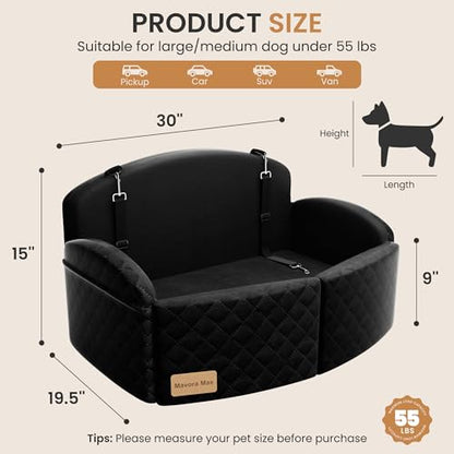 Dog Car Seat for Medium/Large Dogs, Memory Foam Dog Booster Seat with Thick Cushion up to 55 lbs or 2 Small Dogs, Travel Pet Car Seat with Detachable Washable Cover, 2 Safety Leashes (Black/Black) - color: Black/Black