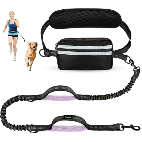 Hands Free Dog Leash, Shcok Abosoring Bungee with Double Padded Handles, Waist Leash for Dog Walking, with Bungee for Medium & Large Dog, Black Purple - color: Black/Purple