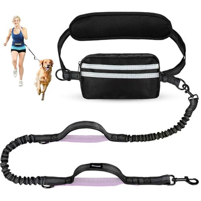 Hands Free Dog Leash, Shcok Abosoring Bungee with Double Padded Handles, Waist Leash for Dog Walking, with Bungee for Medium & Large Dog, Black Purple - color: Black/Purple