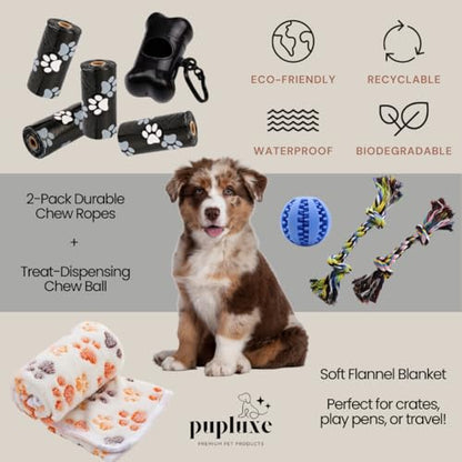 PupLuxe Puppy Starter Kit - Black 22 Piece Dog Training Kit | Great Puppy Gift for First Time & Experienced Owners | New Dog Bundle