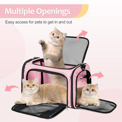 Discala Cat Dog Carrier Up to 15 Lbs TSA Airline Approved Pet Carrier for Small Medium Cats Puppies Dog Carriers for Small Dogs Collapsible Soft Sided Cat Travel Carrier - Pink 15.7"x10.2"x10.2" - color: Pink