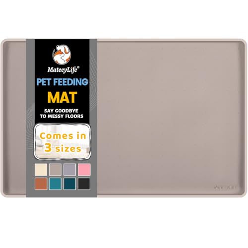 MateeyLife Silicone Cat & Dog Food Mat for Floors Waterproof, Anti-Slip Dog Bowl Mats for Food and Water, Pet Feeding Mats with Lip to Prevent Spills, Pet Placemat for Messy Drinkers to Protect Floors - color: Taupe, size: 18''×12''