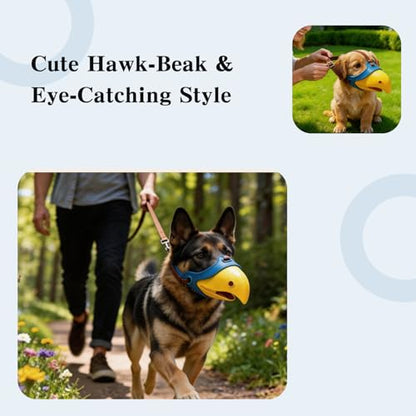 Dog Muzzle for Large & Medium Sized Dogs, Basket Muzzle for Dogs - Cute Hawk-Beak Design, Soft Breathable & Adjustable for Walking, Outdoor Activity & Crowded Places (1 Pack，Blue-Yellow)(M) - size: M