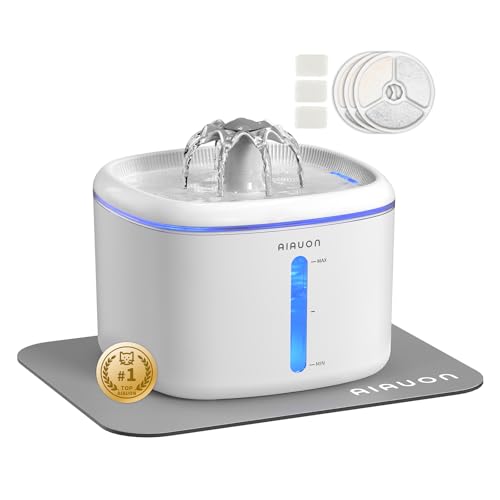 Cat Water Fountain,2.5L/84oz Pet Water Fountain for Cats Inside, Cat Fountain for Drinking with Ultra Quiet Pump(≤20dB)& LED Blue Light - for Pets Small Animals - color: Cat Fountain +3 Filters+mat