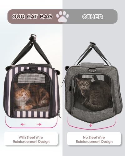 BurgeonNest Cat Carrier Soft, Pet Carrier Dog Carrier Airline Approved for Cats and Small Dogs up to 20 lbs Top Loading with Shoulder Strap, Privacy Protection, Mesh Ventilation, Car Travel, Striped - color: Striped, size: 17.7"L x 11.8"W x 11.4"H