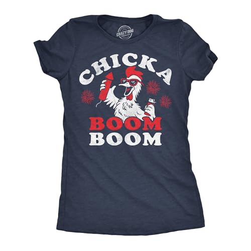 Womens Patriotic T Shirts Funny Fourth of July Tees for Women on Independence Day - color: Heather Navy - Chicka Boom Boom, size: Small