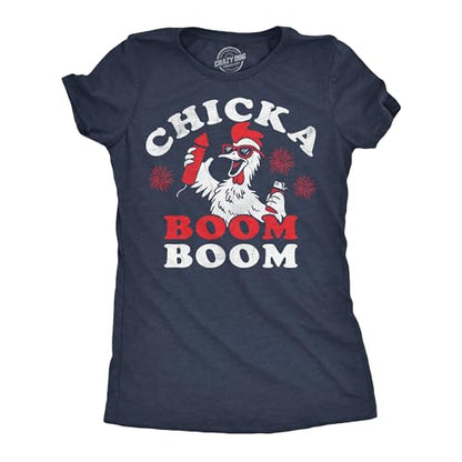 Womens Patriotic T Shirts Funny Fourth of July Tees for Women on Independence Day - color: Heather Navy - Chicka Boom Boom, size: Small