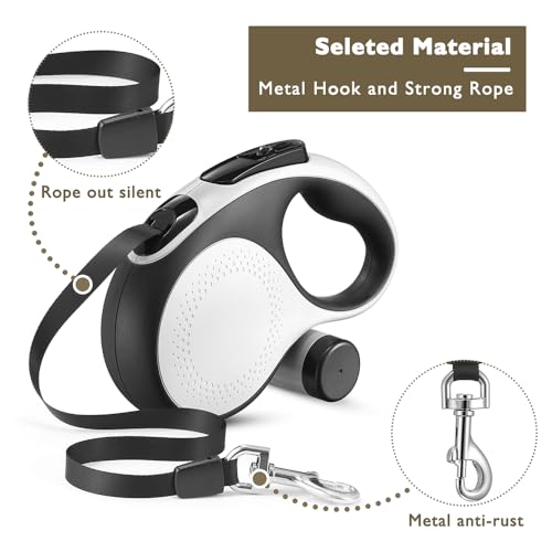 Retractable Dog Leash with Chew Proof Cable,26 ft Durable Dog Leash for Large Medium Dogs up to 110 lbs, 360° untangled, One-Handed Brake. (White) - color: White, size: 26ft