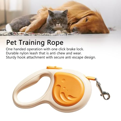 Retractable Puppy Leash, Dog Extendable Walking Leash with Ergonomic Anti Slip Grip & Reinforced Nylon Tape, Portable One Click Brake Pet for Large Dogs Walking (Orange)