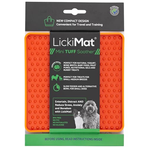 LickiMat TUFF Mini Modern Feeding Mat for Dogs – Durable Slow Feeder, Chew-Resistant Lick Pad for Anxiety Relief & Enrichment (Orange, Soother) - color: Orange