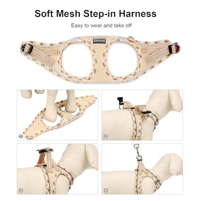 Mercano Soft Mesh Dog Harness and Leash Set, Step-in Reflective Breathable Lightweight Vest Harnesses with Safety Buckle for Small Dogs, Cats (Beige, S) - color: Beige, size: S (Chest: 13.2"-15.2")