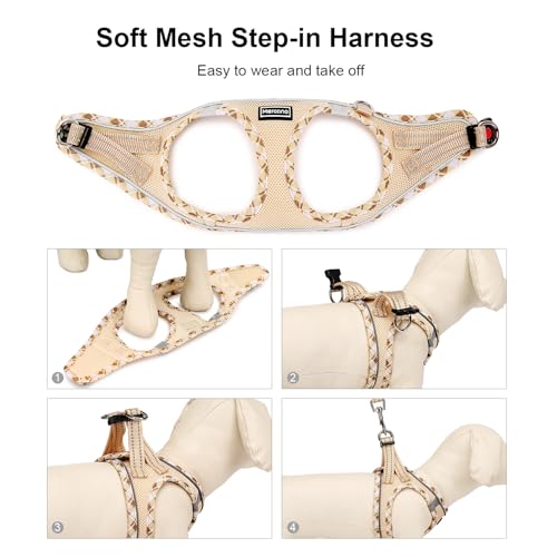 Mercano Soft Mesh Dog Harness and Leash Set, Step-in Reflective Breathable Lightweight Vest Harnesses with Safety Buckle for Small Dogs, Cats (Beige, L) - color: Beige, size: L (Chest: 17.5"-19.5")
