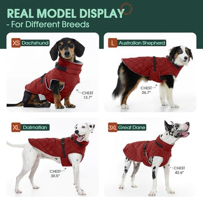 Kuoser Dog Coat Warm Fleece Lining Turtleneck Dog Jacket with Harness Built-in, Adjustable Windproof Cold Weather Coats with Quick Release Buckle Pet Winter Snowsuit for Extra Large Dogs, Red 2XL - color: Red, size: Xx-large (Chest Girth: 35.4")