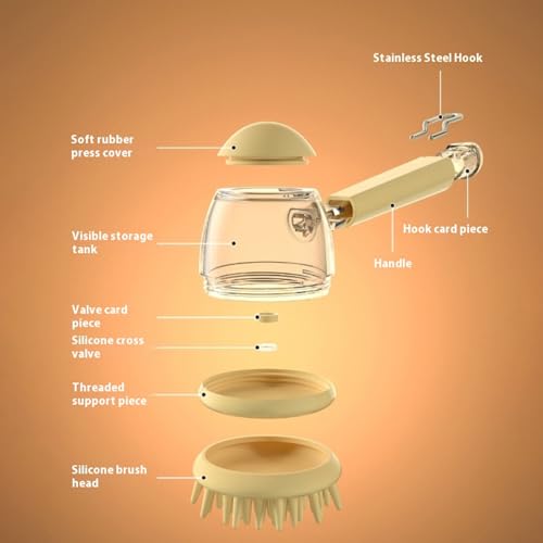 Bristles Dog Bath Brush for Bathing Massage Grooming Tool with Shampoo Dispenser for Efficient Dog Cats Pet Shower Brush for - color: Coffee