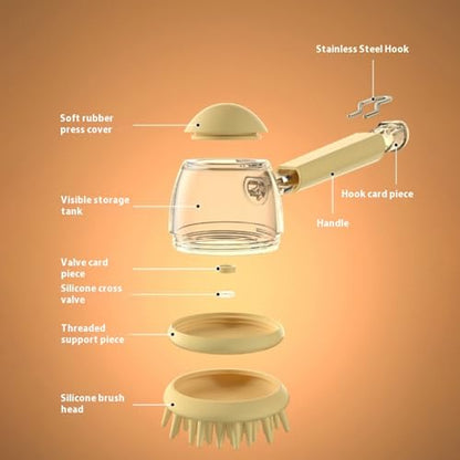 Bristles Dog Bath Brush for Bathing Massage Grooming Tool with Shampoo Dispenser for Efficient Dog Cats Pet Shower Brush for - color: Coffee