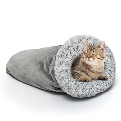 Covered Cat Bed for Indoor Cats, Washable Fluffy Cat Sleeping Bag | Warm Winter Pet Cave Bed for Relax & Play, Cozy Kitten Tunnel Nest for Cold Weather