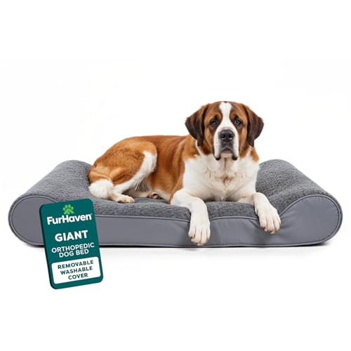 FurHaven Orthopedic Dog Bed for Large Dogs, Luxe Lounger Contour Mattress with Solid Orthopedic Foam Slab for Joint Support, Removable Washable Cover, Giant XXXL, Plush Suede, Gray - color: Gray, size: Giant/XXXL