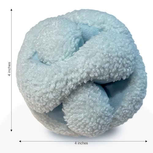 Glory To Dog Blue Snuffle 매듭 인터랙티브 강아지 장난감 10.2cm(4인치) 퍼즐 볼, 스퀴커 8개 및 주름 포함 - 강아지 및 소형견을 위한 간식 숨기기 강화 장난감 - 내구성 있는 플러시 감각 놀이 및 자극 - color: 블루.