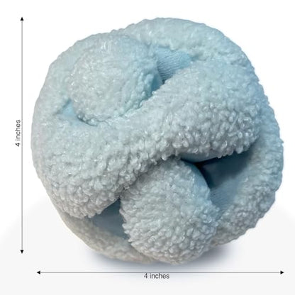 Glory To Dog Blue Snuffle 매듭 인터랙티브 강아지 장난감 10.2cm(4인치) 퍼즐 볼, 스퀴커 8개 및 주름 포함 - 강아지 및 소형견을 위한 간식 숨기기 강화 장난감 - 내구성 있는 플러시 감각 놀이 및 자극 - color: 블루.