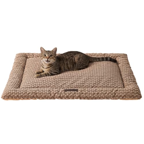 SOMAHE Cat Beds Flat Cat Bed Mat, Premium Plush Cat Mat with Non-Slip Bottom, 1.2" Thick All-Season Kneading Cushion, Machine Washable Anti-Static Pet Bed 15×23Inch, Coffee - color: Coffee, size: 23"L x 15"W x 1.2"Th