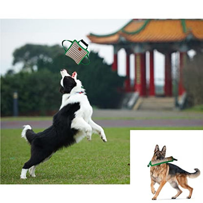 Durable Jute Dog Bite Pillow+Dog Bite Tug Toy, Durable Hard Jute Fabric,Suitable for Medium to Large Dogs (Green)