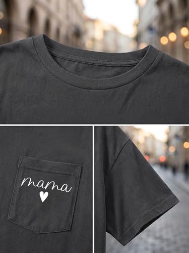 YHHR Mama Shirt Dog Mom Shirt Funny Dog Paw Graphic Letter Tee Shirts with Pockets Pets Lover Short Sleeve Tops - color: Greya, size: Large