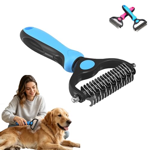 Pet Grooming Brush – Double Sided Undercoat Rake & Dematting Comb For Dogs And Cats, Detangling Tool For Matted Fur, Ideal For Medium Or Long Haired Breeds (Blue-A, Small) - color: blue-a, size: Small