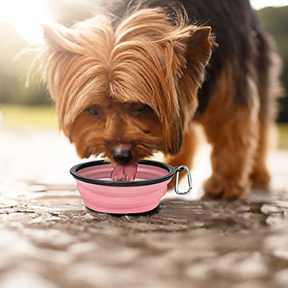 Kytely Large Collapsible Dog Bowls 2 Pack, 34oz Foldable Dog Travel Bowl, Portable Pet Water Food Bowl with Clasp, Pet Cat Feeding Cup Dish for Traveling, Walking, Hiking (Pink+Grey) - color: Grey & Pink