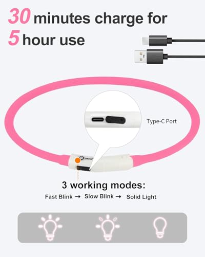 Joytale Light Up Dog Collar, Rechargeable Rainproof LED Collar for Night Walking Safety, Soft Silicone Glow in The Dark, Suitable for Small Medium Large Dogs, HotPink - color: Pink