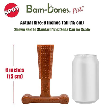 SPOT Bam-Bones Plus Coffee Wood T-Bone Dog Chew Toy, Beef Flavor, Nylon and Coffee Wood Fiber Blend, Durable Chew for Heavy Chewers and Dogs Under 60 lbs, Non-Splintering Dental Chew, 6 Inch - size: 6 Inch (Pack of 1)