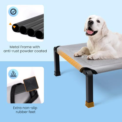 Heeyoo Elevated Dog Bed, Cooling Raised Pet Cot with Chew Proof Mesh Fabric and Steel Frame, Portable Dog Cot Bed with No-Slip Rubber Feet, 42 in - color: Grey, size: 42"L x 30"W x 8"H